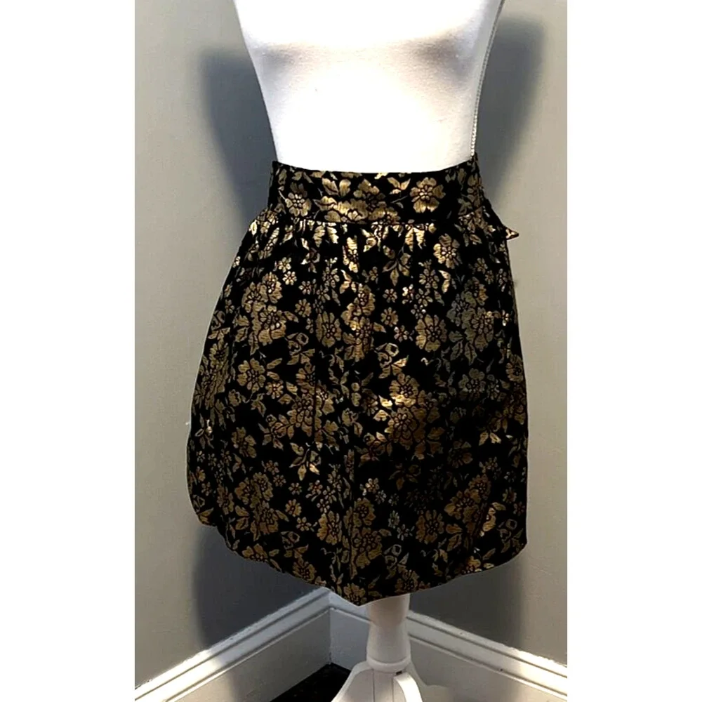 Vintage Half Apron Black & Metallic Gold Floral Tie Kitchen Retro 17